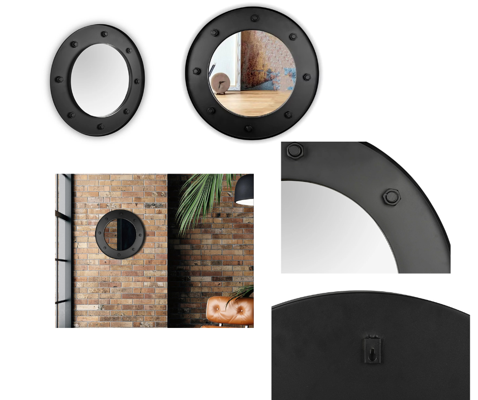 2.9 Omr Noir Furniture Clay Mirror, Large in Black Iron GMIR139MTB-L