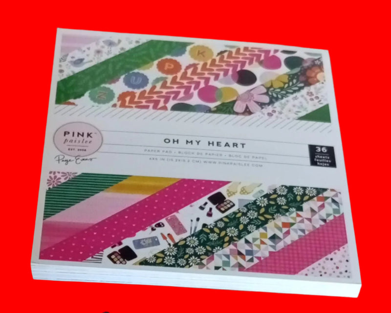 Pink Paislee Paper Pad – Paige Evans "Oh My Heart" | Single-Sided Scrapbook Paper