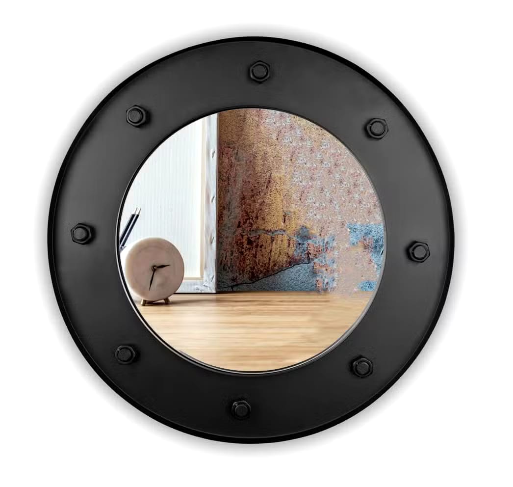 2.9 Omr Noir Furniture Clay Mirror, Large in Black Iron GMIR139MTB-L