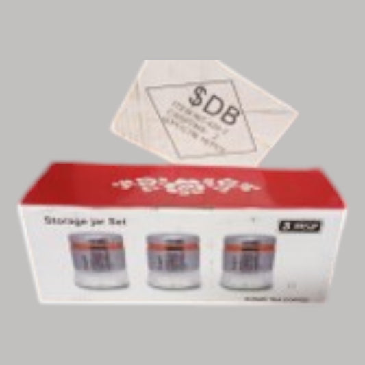1.39 Glass Base Canister Tea Sugar Coffee Set of 3 Pcs 11*8*3 cm