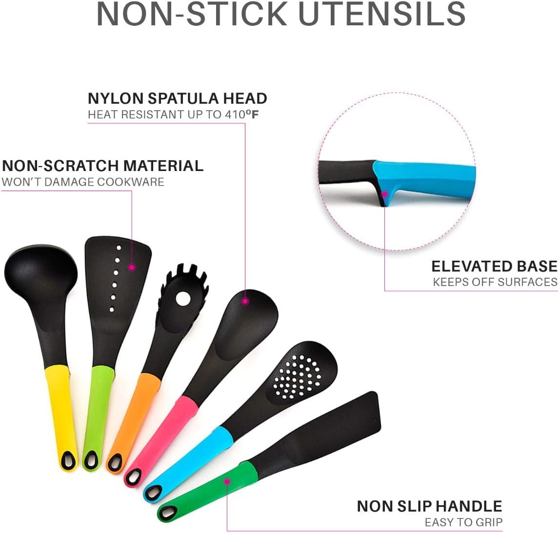 1.39 Omr - 7 Pieces Kitchen Utensils Set - Nylon Non-Stick and Heat Resistant Cooking Utensils Kitchen Gadgets Cookware set Kitchen Tools And Accessories