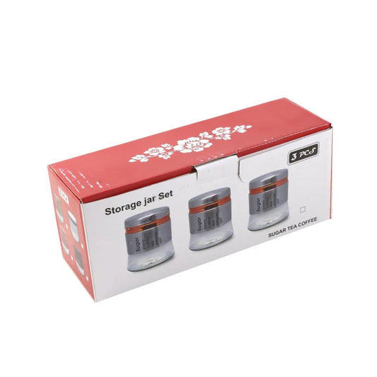 1.39 Glass Base Canister Tea Sugar Coffee Set of 3 Pcs 11*8*3 cm