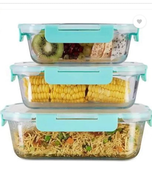 1 Omr. Set of 3, Microwave Safe, Glass Storage Sealed Container with Plastic lid