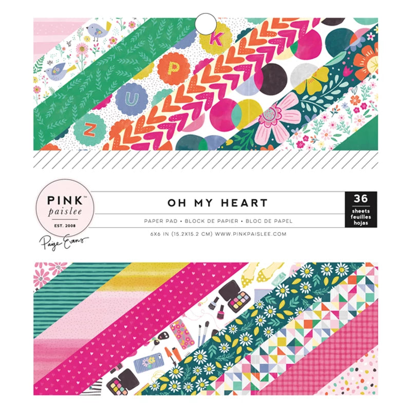 Pink Paislee Paper Pad – Paige Evans "Oh My Heart" | Single-Sided Scrapbook Paper