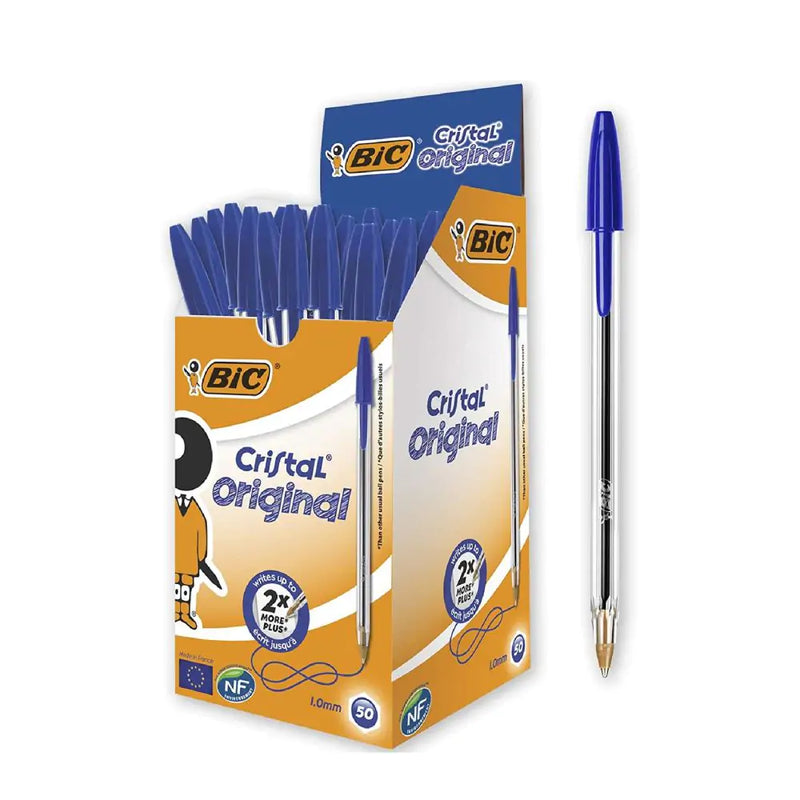 BIC Cristal Original Ballpoint Pens – Medium Blue (Box of 50 Pens)
